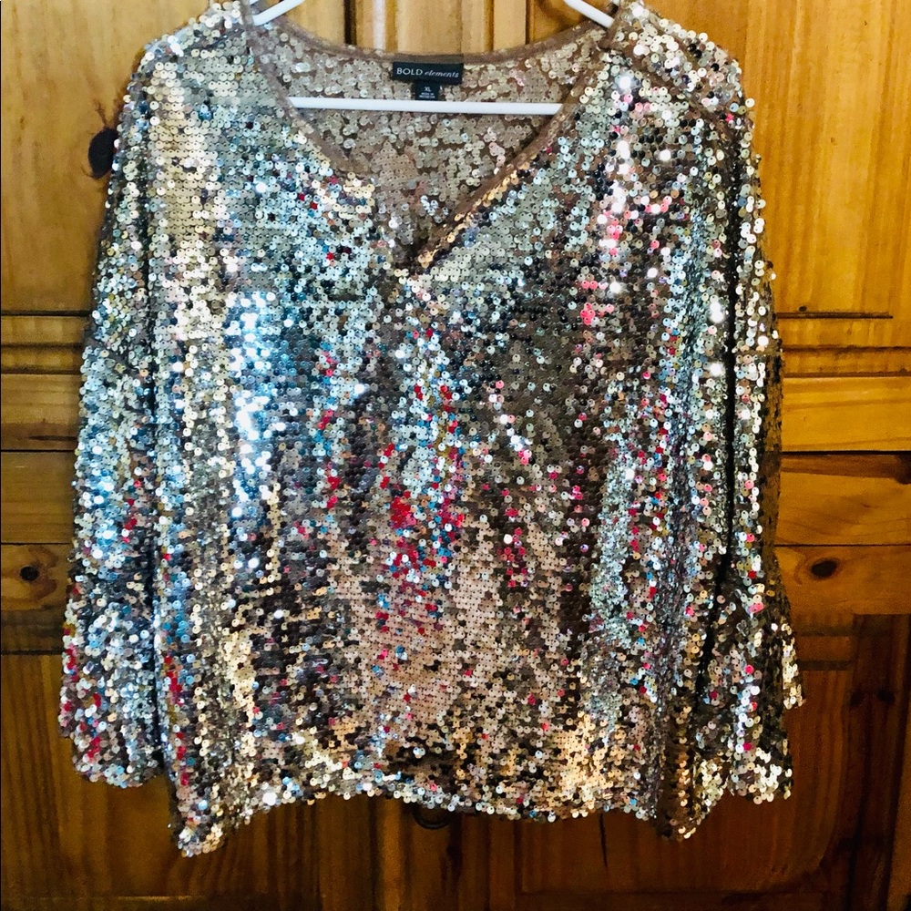 Sequin 3/4 sleeve top XL